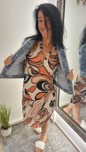 Kleid "Angi" Orange-beige-schwarz S-XXL