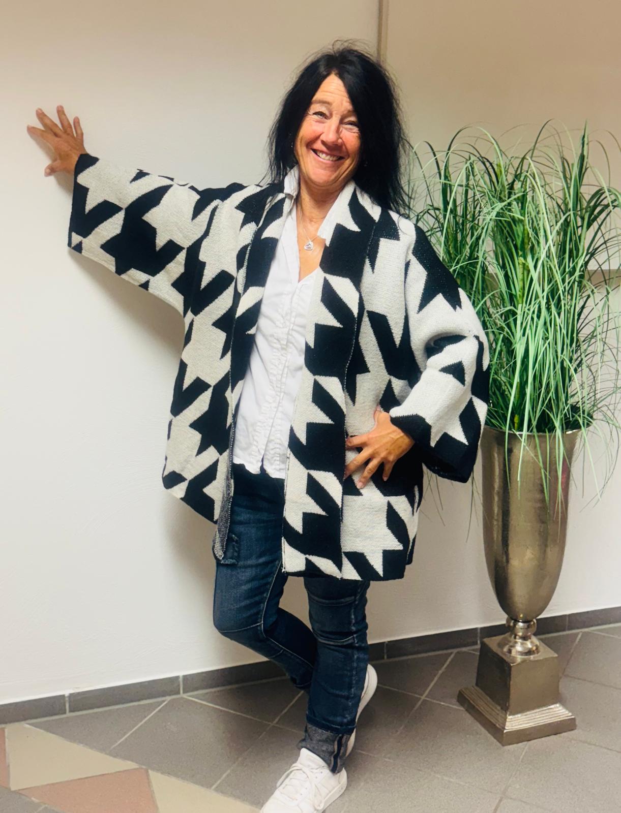 Strickcardigan Schwarz-ecru