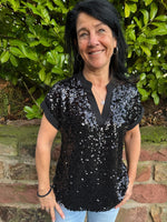Lade das Bild in den Galerie-Viewer, Bluse Pailette/Chiffon schwarz
