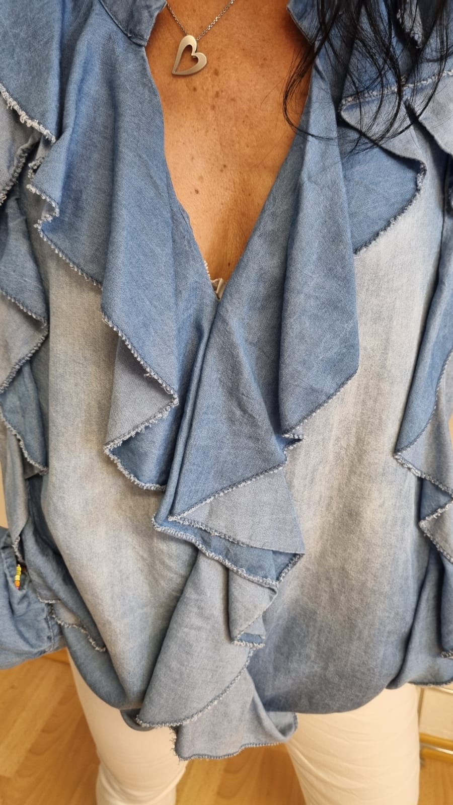 Jeansbluse "Rüsche"