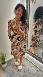 Lade das Bild in den Galerie-Viewer, Kleid &quot;Angi&quot; Orange-beige-schwarz S-XXL
