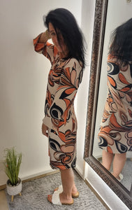 Kleid "Angi" Orange-beige-schwarz S-XXL