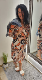 Lade das Bild in den Galerie-Viewer, Kleid &quot;Angi&quot; Orange-beige-schwarz S-XXL
