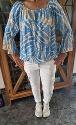 Lade das Bild in den Galerie-Viewer, Bluse Blau-Beige-Ecru
