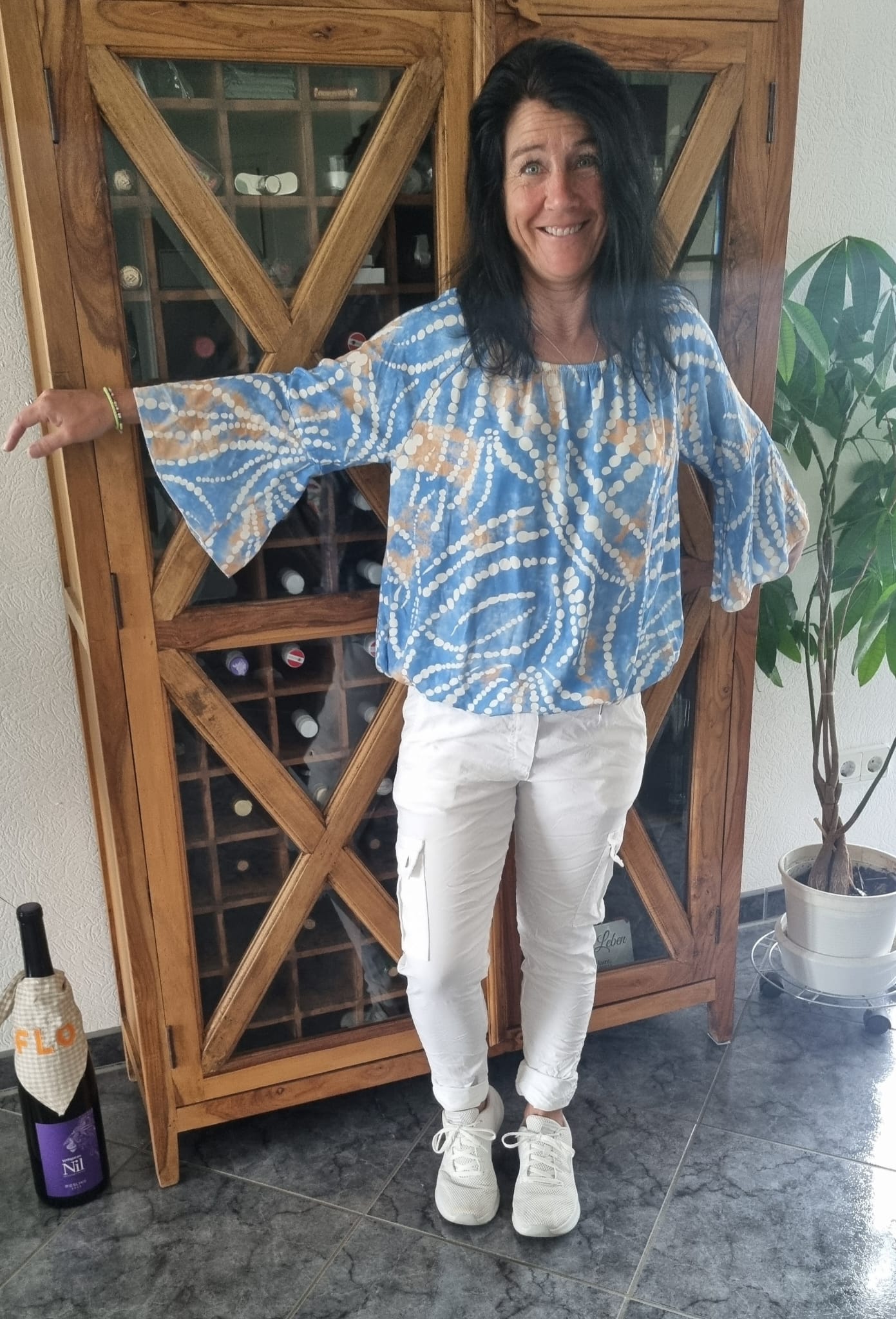 Bluse Blau-Beige-Ecru