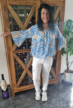 Lade das Bild in den Galerie-Viewer, Bluse Blau-Beige-Ecru
