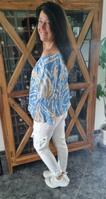 Lade das Bild in den Galerie-Viewer, Bluse Blau-Beige-Ecru
