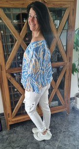 Bluse Blau-Beige-Ecru