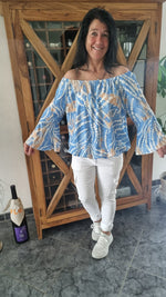 Lade das Bild in den Galerie-Viewer, Bluse Blau-Beige-Ecru
