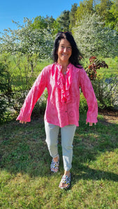 Bluse Rüsche pink