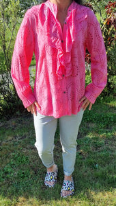 Bluse Rüsche pink