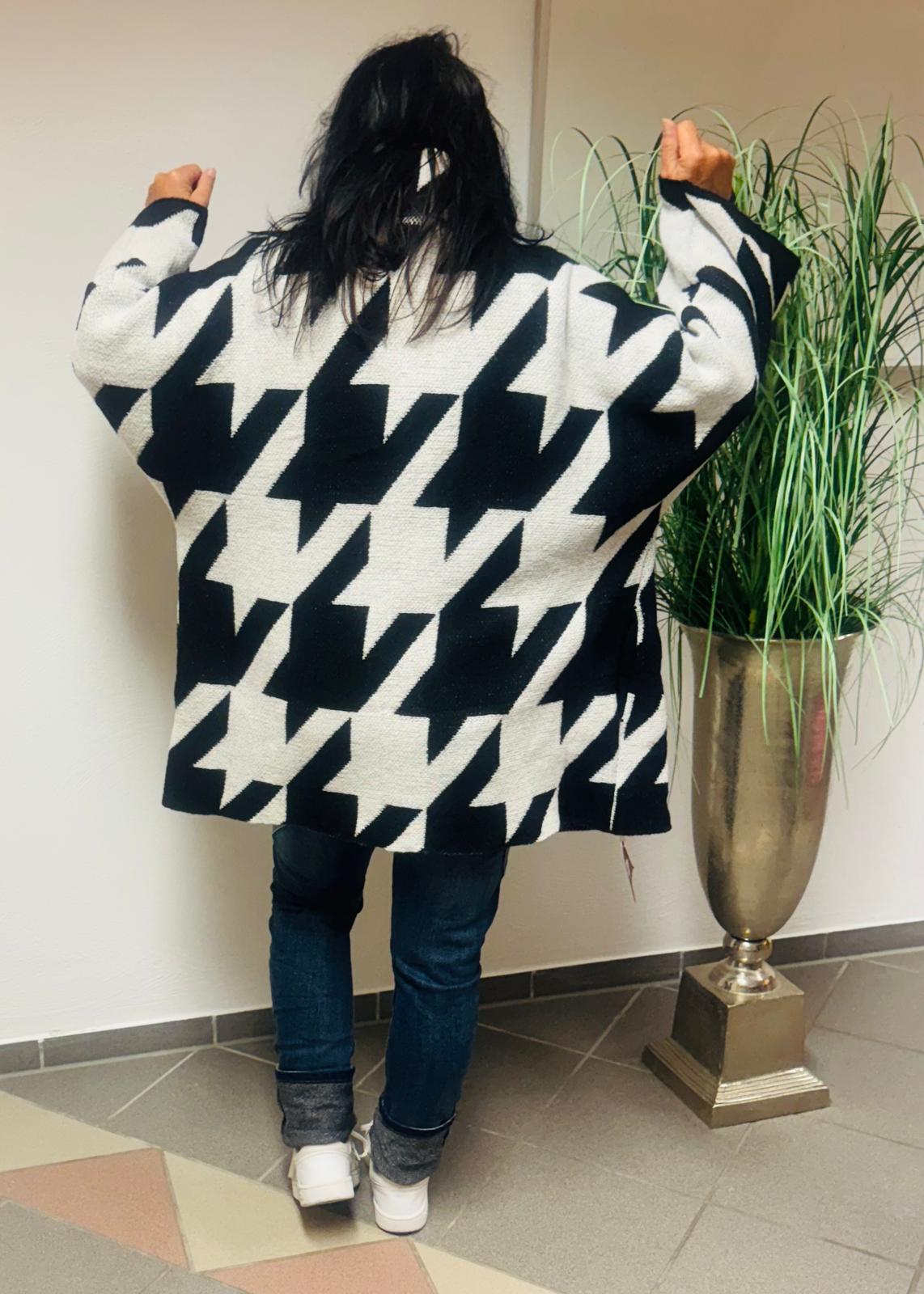 Strickcardigan Schwarz-ecru