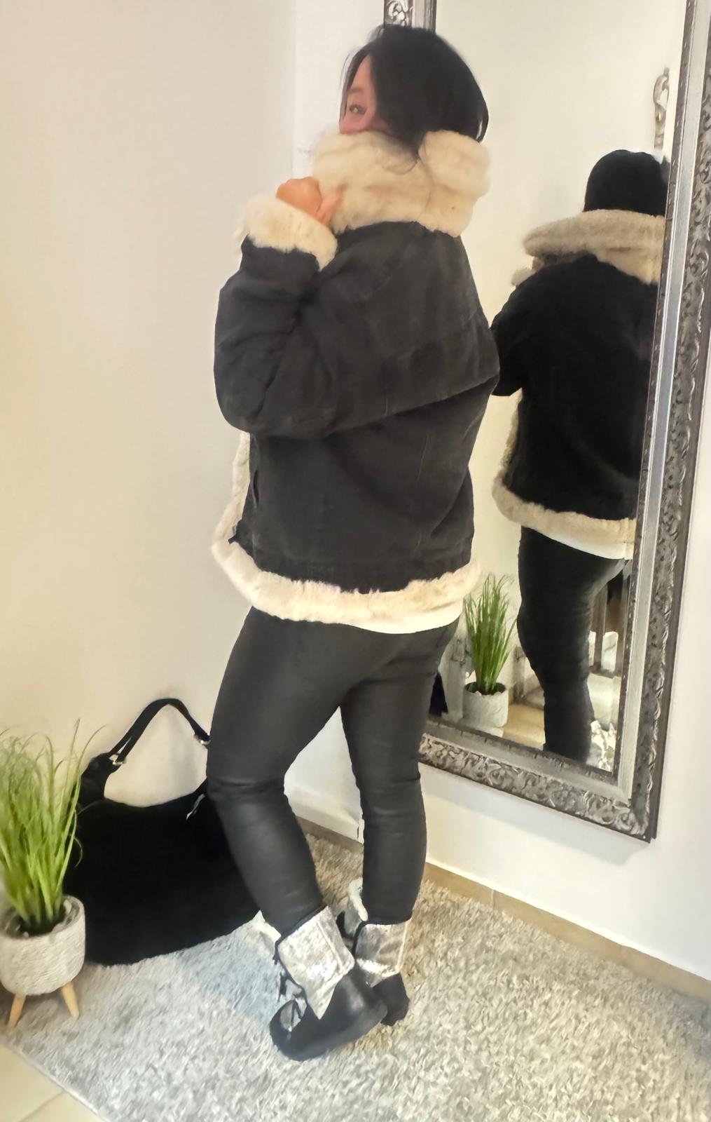 Jeansjacke mit Fellbesatz