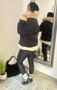 Jeansjacke mit Fellbesatz