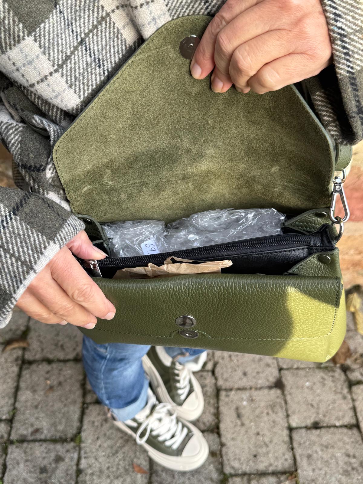 Handtasche Khaki Echtes Leder