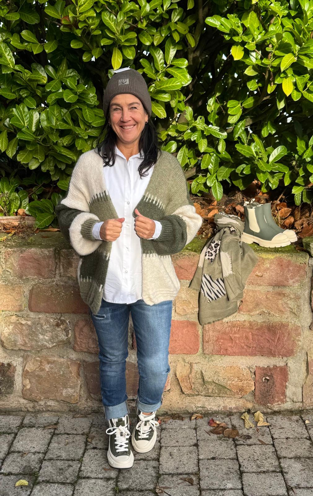 Strickjacke Khaki-Beige