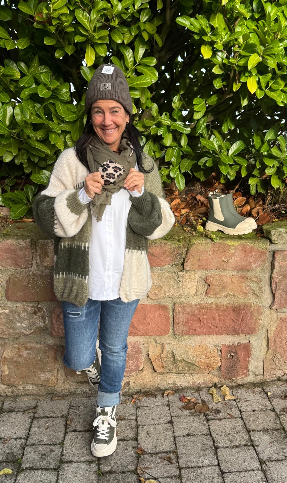 Strickjacke Khaki-Beige