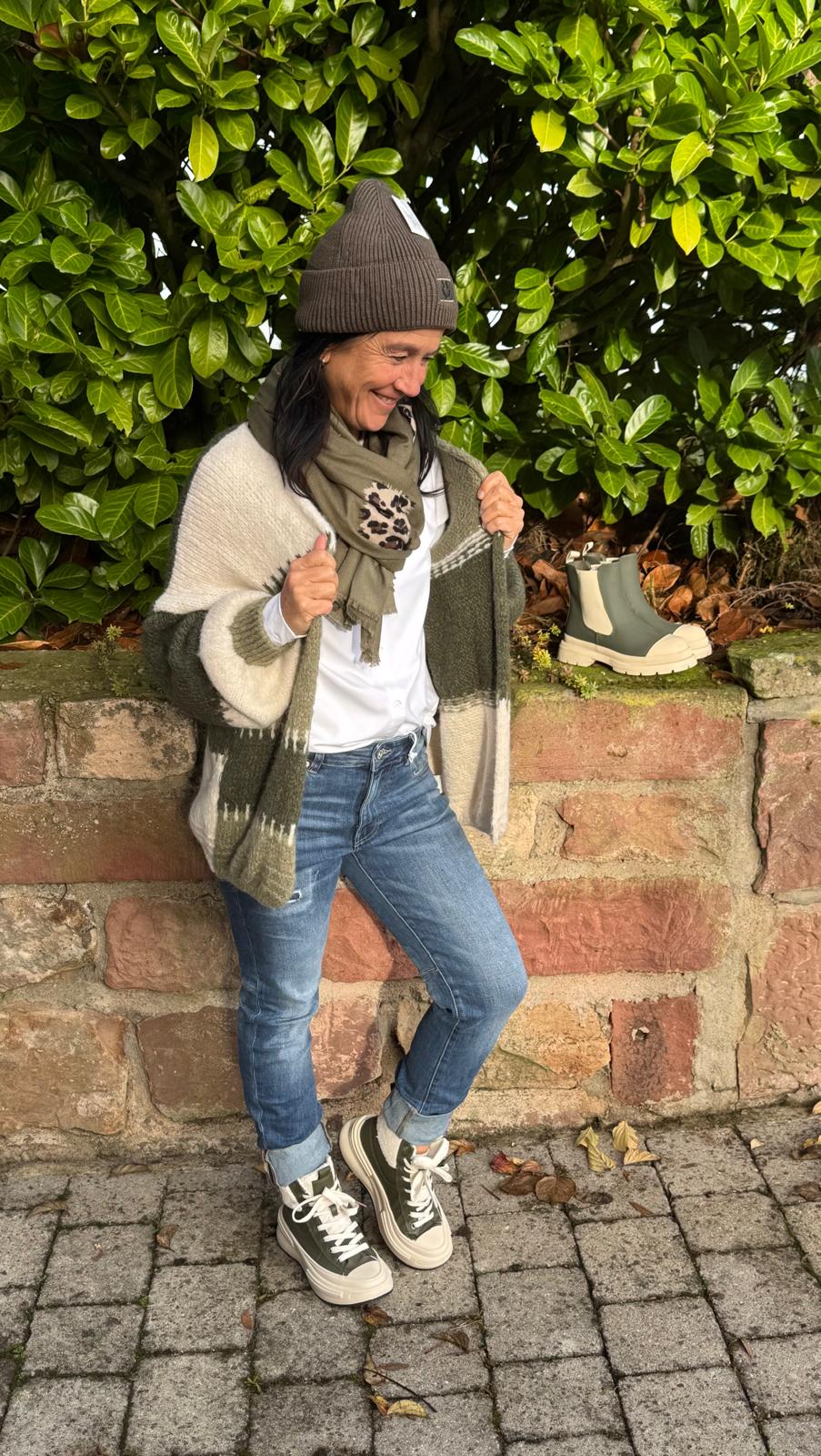 Strickjacke Khaki-Beige