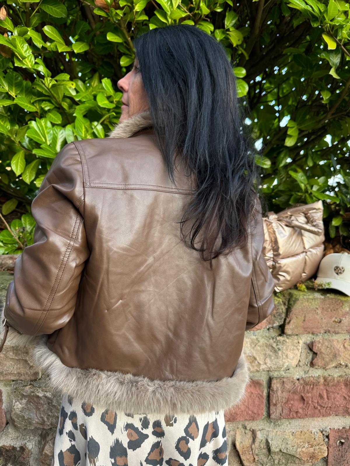 Lederoptikjacke mit Fell Gr. S-L