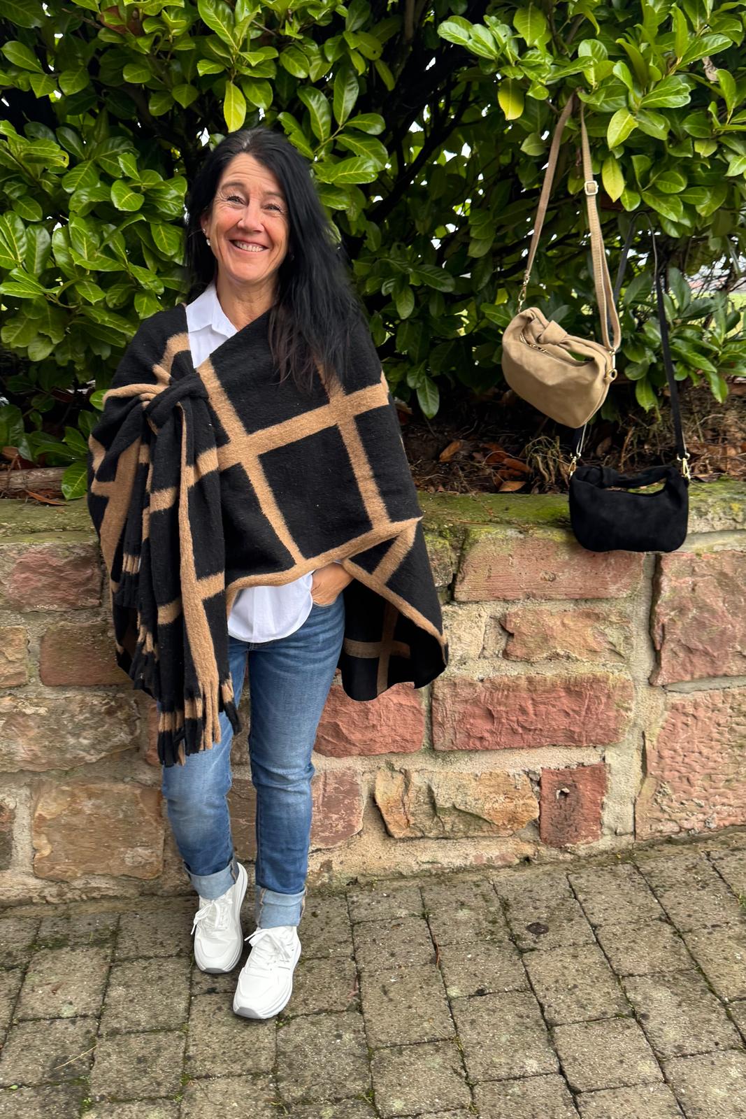 Poncho Überwurf Karo