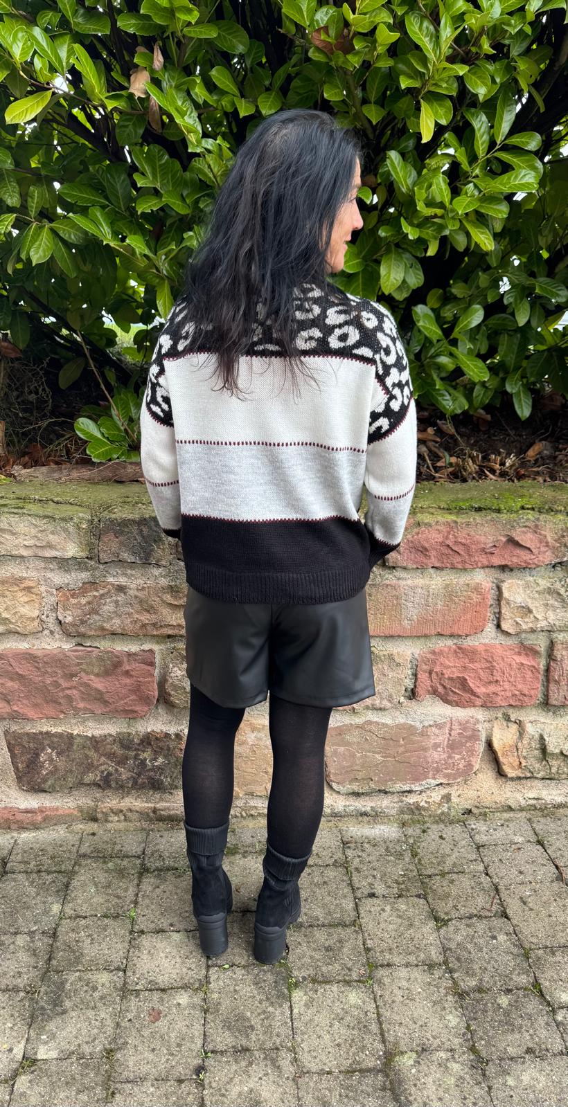 Strickpullover mit Mustermix & Farbbordüren