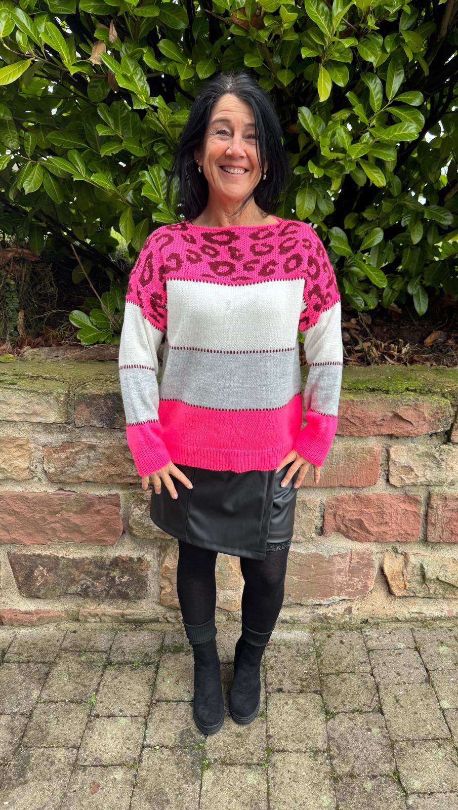 Strickpullover mit Mustermix & Farbbordüren