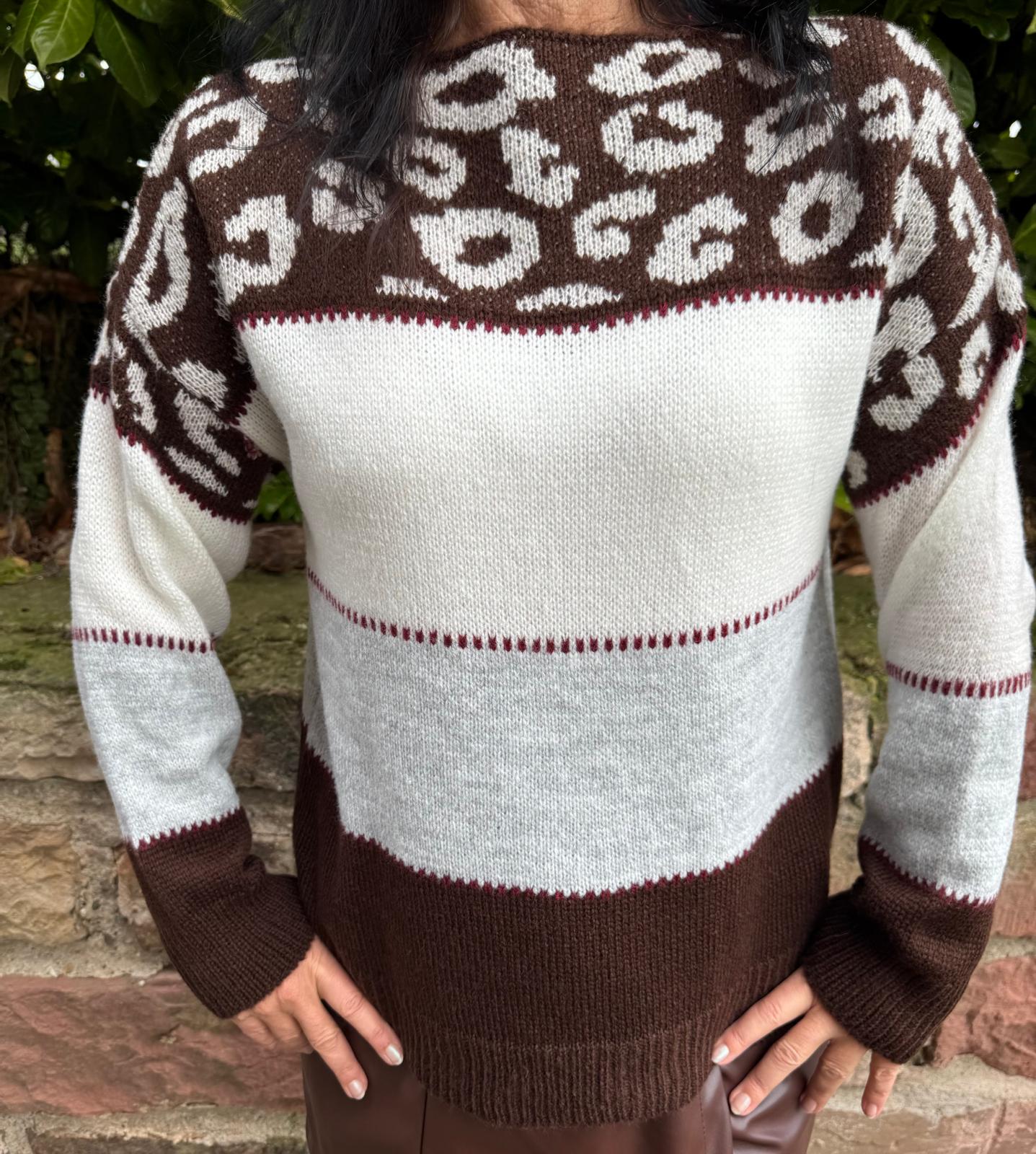 Strickpullover mit Mustermix & Farbbordüren