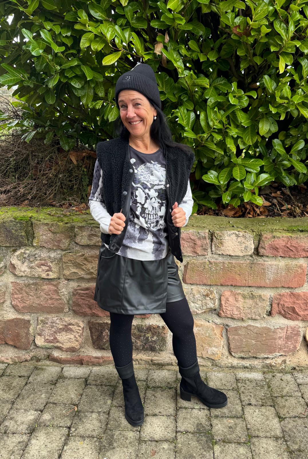 Feinstrickpullover Skull Schwarz-Weiß