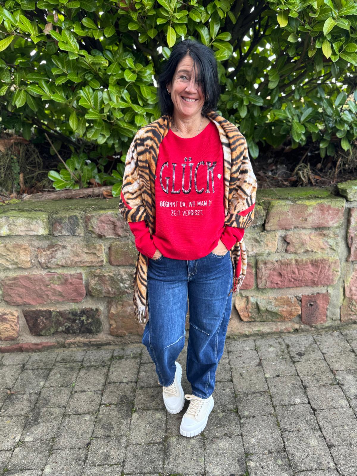 Schal Tiger Beige-Braun-Rot