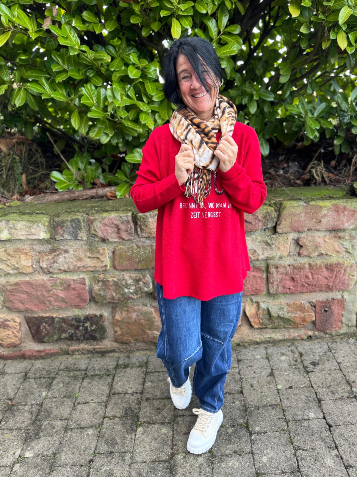 Schal Tiger Beige-Braun-Rot