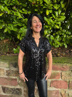 Lade das Bild in den Galerie-Viewer, Bluse Pailette/Chiffon schwarz
