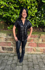 Lade das Bild in den Galerie-Viewer, Bluse Pailette/Chiffon schwarz
