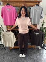 Lade das Bild in den Galerie-Viewer, Pullover Glitzer Kette kurzarm
