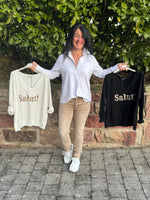Lade das Bild in den Galerie-Viewer, Schlupf Bluse weiß und beige S-XXL
